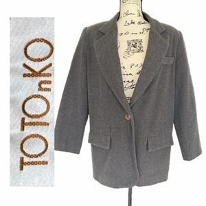 VTG TOTOnKO‎ Blazer Charcoal Gray Wool/Cashmere Sz M Quiet Luxury Dark Academia